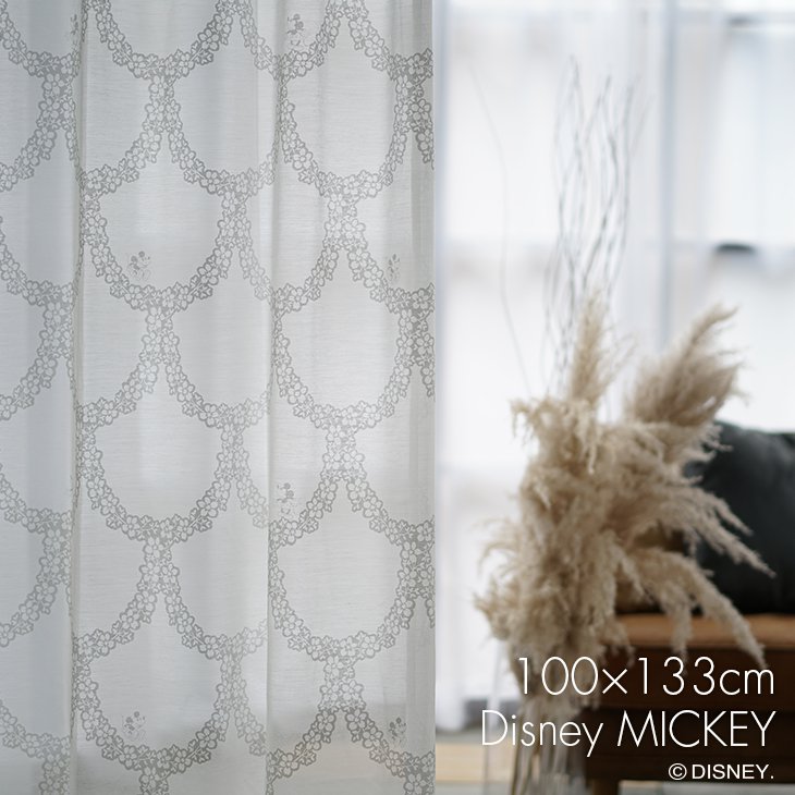 レース カーテン MICKEY/ミッキー フラワーリース (幅100×丈133cm)