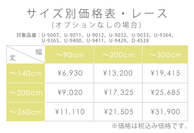 オーダー価格表・レース