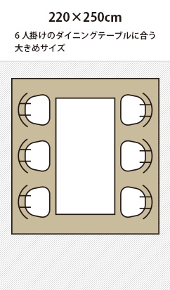 220×250cmのダイニング用ラグ