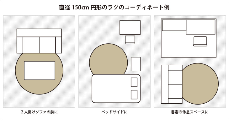 150×150cm程度の円形ラグのコーディネート例