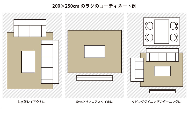 200×250cm程度のラグのコーディネート例