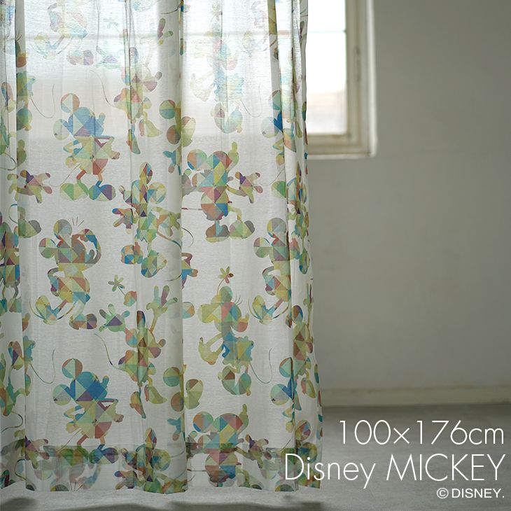 レース カーテン MICKEY/ミッキー  チェックシルエット (幅100×丈176cm)