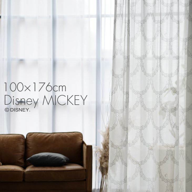 レース カーテン MICKEY/ミッキー フラワーリース (幅100×丈176cm)