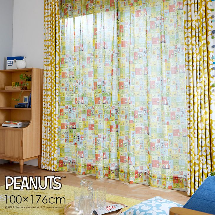 レースカーテン PEANUTS/ピーナッツ パッチコミック 幅100×丈176cm