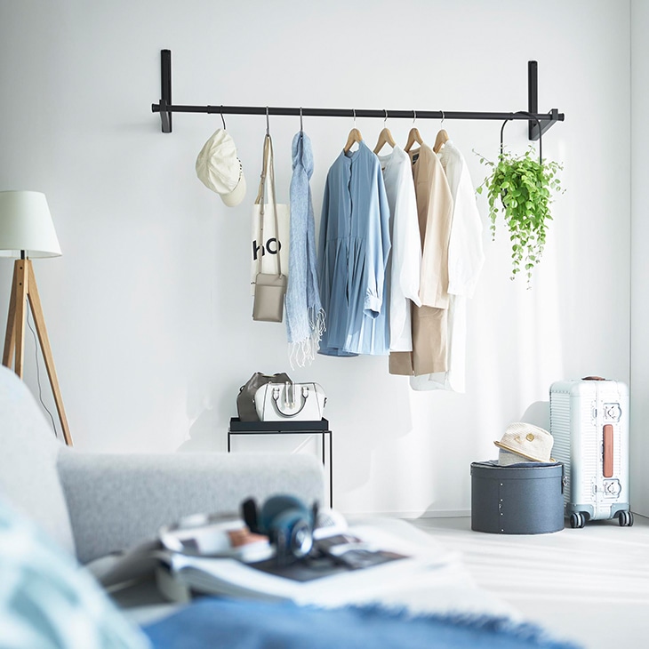 tower タワー ウォール折り畳み物干し竿ホルダー 2個組 石こうボード壁対応 (ブラック)