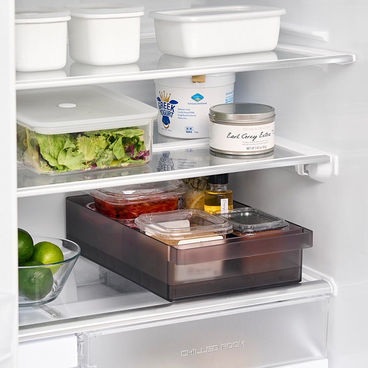 tower タワー 冷蔵庫中収納ケース L 仕切り付き (ブラック)